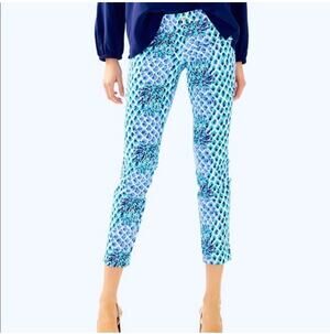 Lilly Pulitzer Pants Women 10 Blue Kelly Ankle Pineapple Print Preppy Coastal